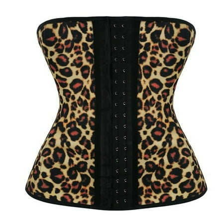 Leopard Print Bustier - Steel Boned Latex Leopard Print Waist Trainer - Yellow - Small