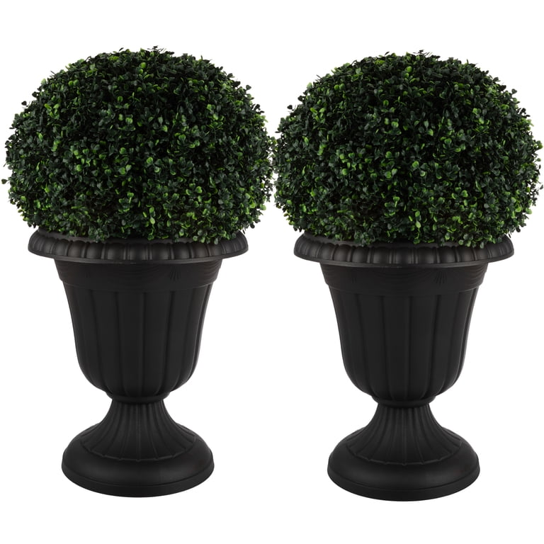 Pure Garden Urn Planters, 16x18-Inch, 2-Pack, Black photo 1