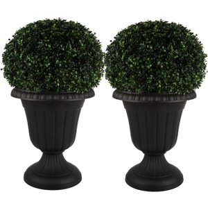 Pure Garden Urn Planters, 16x18-Inch, 2-Pack, Black