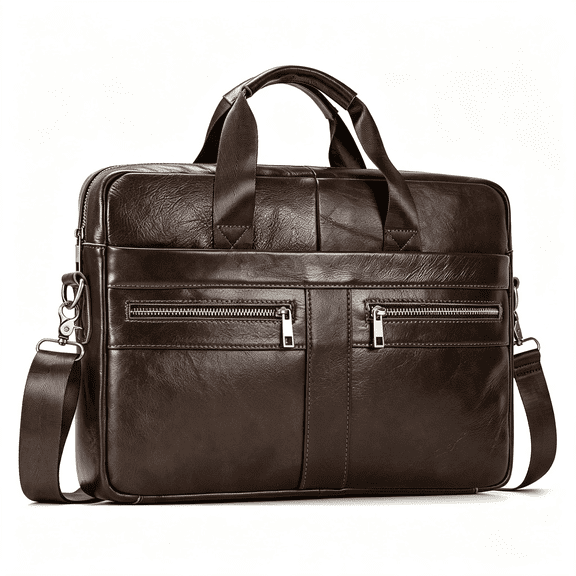 AOMRCOL Genuine Leather Briefcase for Men, Laptop Computer Shoulder Bag with Strap, 15.6 Inch Business Travel Work Handbag Leather Briefcase