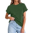 thumbnail image 2 of T Shirts Womens Crew Neck Rolled Short Sleeve Basic Summer Tops 2026 Casual Tees Dark Green XL, 2 of 6