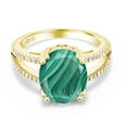 thumbnail image 2 of Gem Stone King 18K Yellow Gold Plated Silver Green Malachite Ring for Women (6.48 Cttw, Oval 12X10MM, Gemstone Birthstone, Available in Size 5, 6, 7, 8, 9), 2 of 4