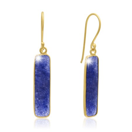 11 Carat Sapphire Bar Earrings In 14 Karat Yellow Gold Over Sterling Silver 1 Inch