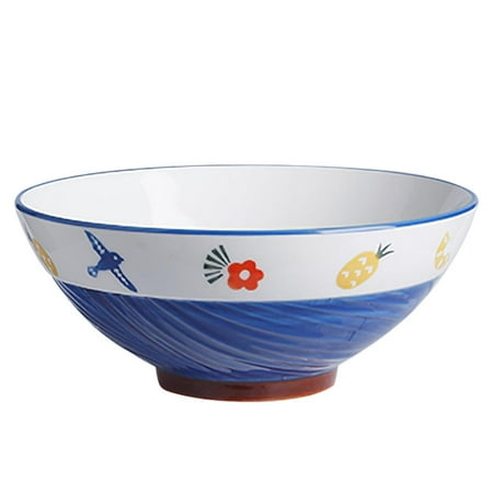 

1200ml Ceramic Ramen Bowl Household Large Noddle Bowl Hand-painted Noddle Soup Bowl with High-foot Design Threaded Design for Ramen Soup Kitchen