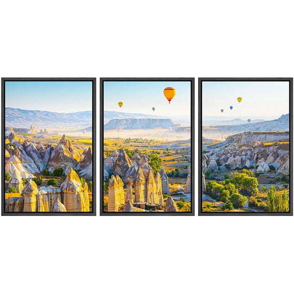 wall26 Framed Canvas Print Wall Art Set Hot Air Balloon Sky Utah Forest Valley Nature Wilderness Photography Realism Decorative Landscape Colorful for Living Room, Bedroom, Office - 24"x36"