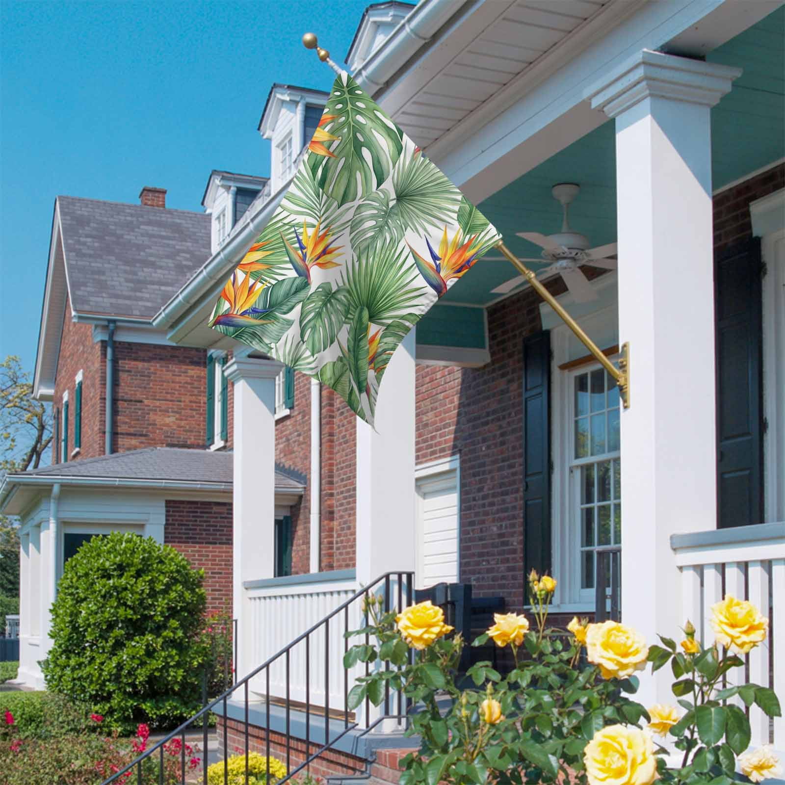 Green Leaf House Flag 28 x 40 Inches, Bright Bird of Paradise Flower Emerging from Lush Greenery Weather Proof Outdoor Patio Flags Double Sided Small House Decoration for Yard Lawn Outside Home