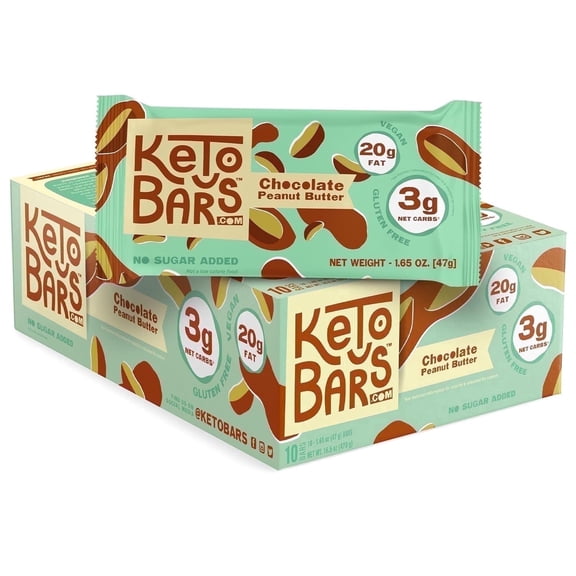 Keto Bars Chocolate Peanut Butter Keto Protein Bar – Perfect for Keto Lifestyle, Simple, Clean Ingredients, Low Carb, No Added Sugar, Moderate Protein, 3g Net Carbs, Gluten Free Snack, 10 Pack