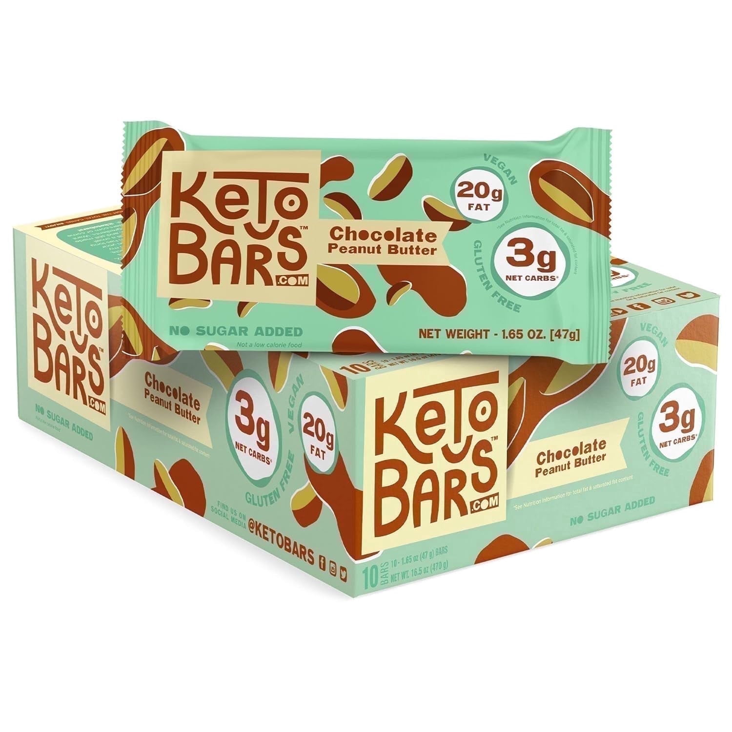 Keto Bars Keto Protein Bar Chocolate Peanut Butter Vegan Low Carb No Added Sugar 10 Count 16.5 oz