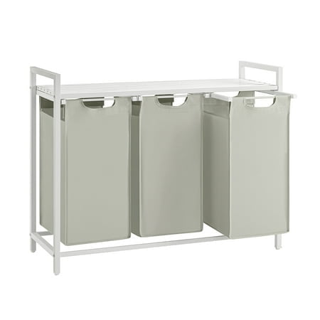 VASAGLE Laundry Hamper, Laundry Basket, Laundry Sorter with 3 Pull-Out and Removable Bags, Shelf, Metal Frame, 3 x 10 Gallons (38L), 36.4 x 13 x 28.4 Inches, White