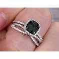 thumbnail image 3 of Bridal Set 2.80 Carat 7mm Cushion Black Diamond Moissanite Engagement Ring Set Wedding Ring Solid 10k White Gold Promise Ring for Bride Loop Curved Matching Band Halo Ring, 3 of 5