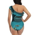 thumbnail image 5 of Rateoe Realistic Ocean Shark Pattern Women One Piece Swimsuits Tummy Control One Shoulder Bathing Suits Ruffle Swimwear-, 5 of 6