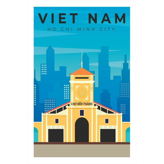 EzPosterPrints - Retro World Famous City Posters - Decorative, Vintage, Retro, Grunge Travel Poster Printing - Wall Art Print for Home Office - VIETNAM, VIETNAM - 48X32 inches
