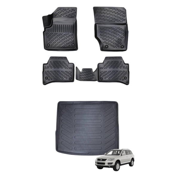 Car Floor Mats   Cargo Liner (Full SET) Compatible for Volkswagen Touareg 2003-2010 Waterproof | All Weather