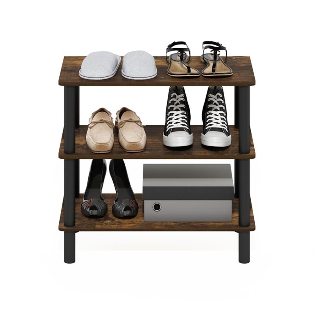Pemberly Row Turn-N-Tube 26-Inch 3-Tier Freestanding Shoe Rack Amber Pine/Black