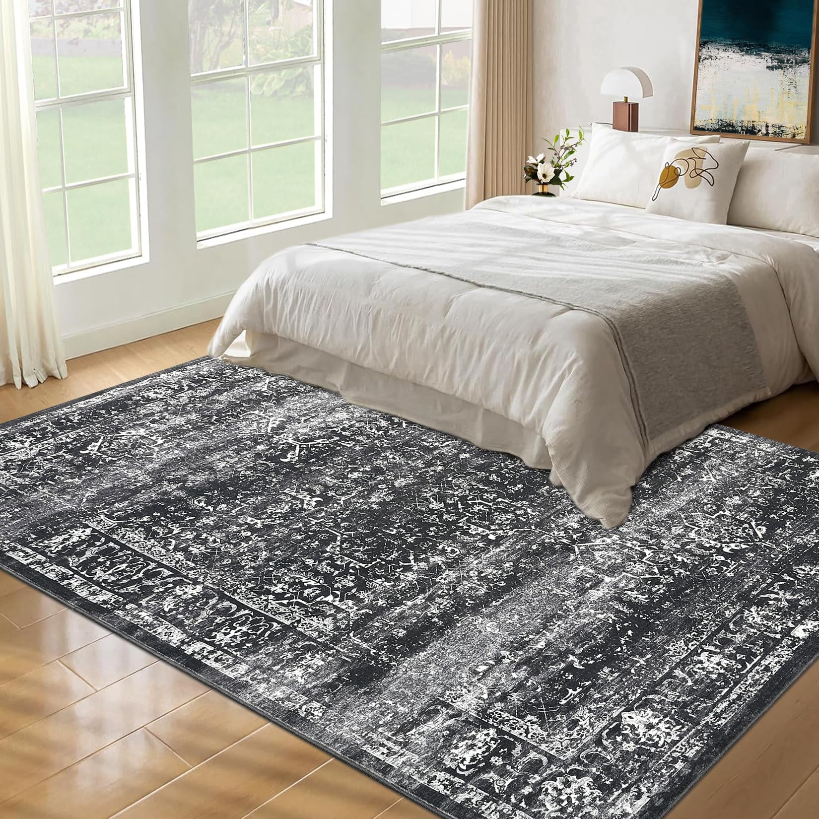 Rugs for Living Room,Living Room Rug，Rug Washable Rug for Bedroom Vintage Rug Non Slip Large Area Rug Oriental Soft Throw Rugs Low Pile Stain Resistant Carpet for Office Nursery Dining Room