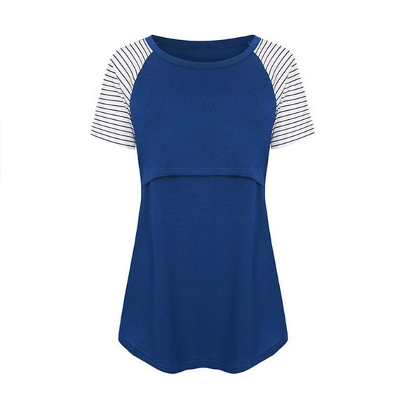 asdoklhq Maternity Clothes for Women Clearance,Maternity Womens Nursing Round Neck Stripe Short Sleeve Round Neck Breastfeeding Blouse