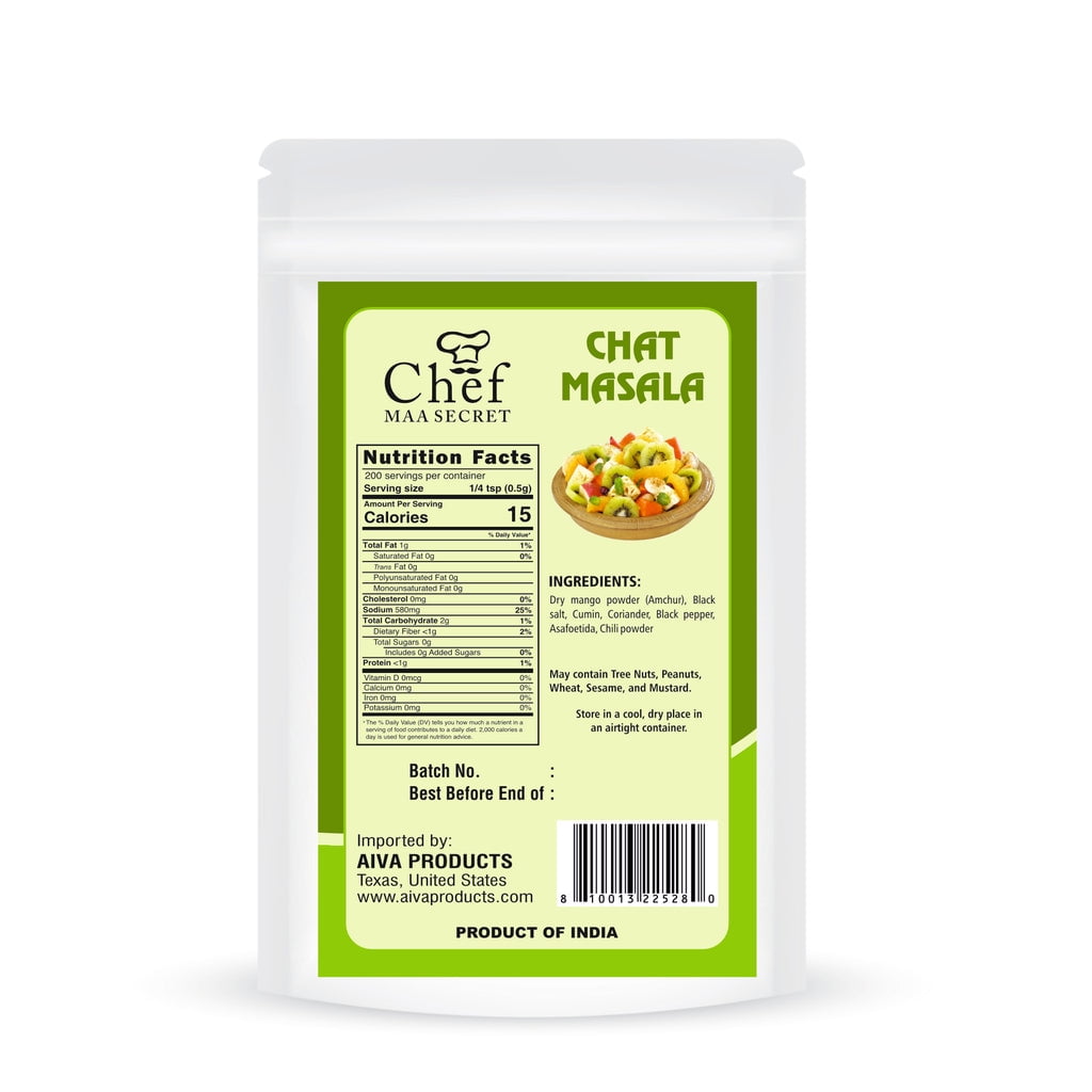Aiva Chef Chat Masala 100 Gm (Pack of 12) | Chat Masala Powder, Tangy Indian Spices & Seasonings Mix for Fruits, Chaat & Snacks