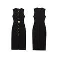thumbnail image 2 of Work Dresses for Women 2025 Business Formal Long Dress Sleeveless Button Down Elegant Office Outfits with Belt Black S, 2 of 9