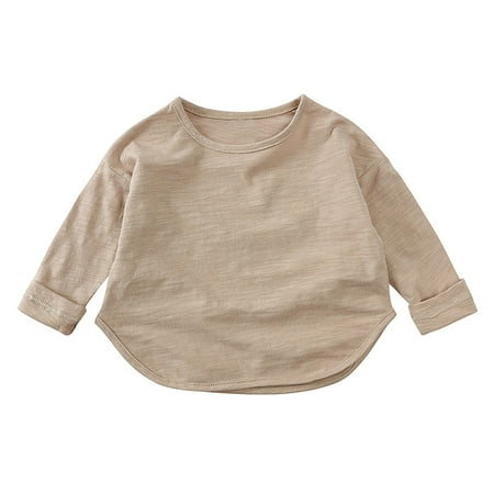 

LNWUY Kids Boys Girls Long Sleeve T-Shirt Toddler Solid Color Tee Shirt Crew Neck Tops Casual Basic Curved Hem Pullover Khaki 120