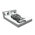 thumbnail image 2 of Ambesonne Modern Fitted Sheet & Pillow Sham Set, Magic Skull Cat Drawing, Full, Black and White, 2 of 2