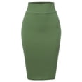 thumbnail image 2 of A2Y Women's Basic Solid Ponte Knee Length Slit Techno Span High Waist Pencil Skirt Light Olive 3XL, 2 of 3