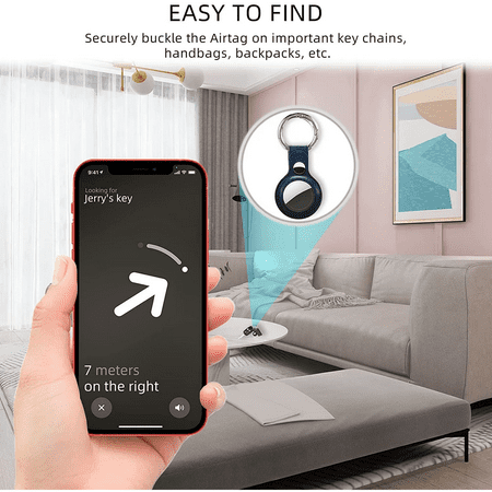 Air Tag Holder Leather for Apple AirTags Tracker, 4 Pack Protective AirTag Case Air Tag Keychain Loop Case with Key Ring for AirTag, Airtag Accessories for Dog, Keys