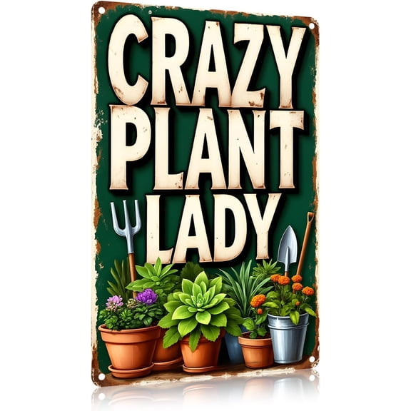Vintage Plant Lover Tin Sign, Funny Rustic Garden Wall Decor with Succulents and Potted Plants, Metal Wall Art for Patio Porch Greenhouse or Home, 8 x 12 Inch