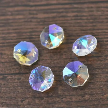 

U8MO 20pcs 14mm Octagon Faceted Crystal Glass Prism Decoration Beads Chandelier Parts-Clear AB