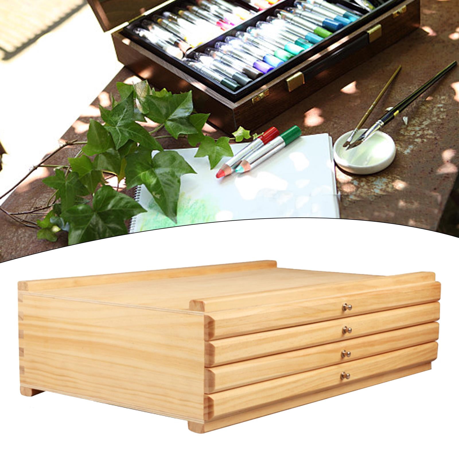 balikha Artist Supply Storage Box Wood Art Supplies Organizer with Drawer and Compartments for Watercolor Pens Markers Painting Tools 4 Drawer