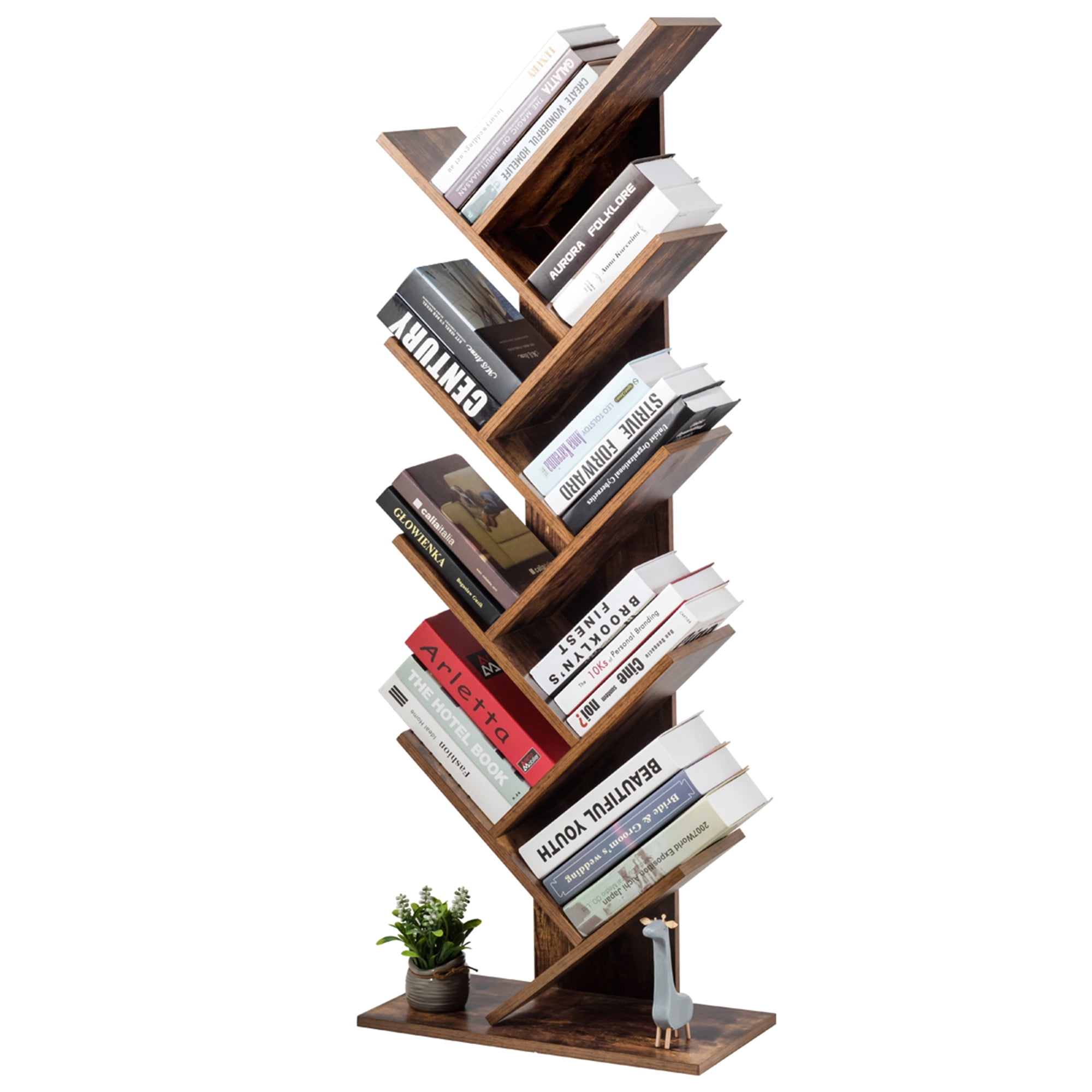 Gymax 8-Tier Tree Bookshelf Bookcase Free Standing Book Rack Display ...