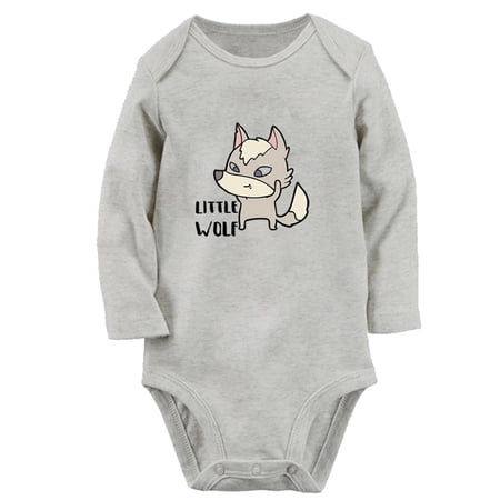 iDzn Little Wolf Funny Rompers, Newborn Baby Unisex Bodysuits, Infant Jumpsuits, Toddler Kids Long Sleeve Oufits (Gray, 0-6 Months)