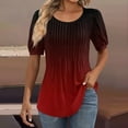 thumbnail image 2 of IYYVV Womens Puff Short Sleeve Tunic Tops Pleated Crew Neck Blouses Dressy Casual Loose Fit Spring And Summer T Shirts Wine 3XL, 2 of 6