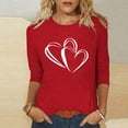 thumbnail image 5 of 3/4 Length Sleeve Tops for Women Cute Hearts Printed Valentines Day Holiday Tees Long Sleeve Crewneck T-shirts (XL, Red #D), 5 of 5