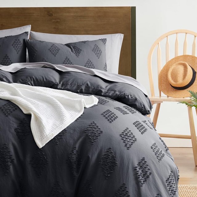 Juego de funda nórdica para cama tamaño king: funda nórdica bohemia tamaño king, funda nórdica gris con mechones de 3 piezas tamaño king con cierre de cremallera, 1 funda nórdica tamaño king de 104 x