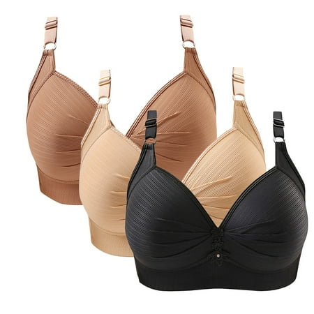 Diufon 3 Pack Wireless Comfortable Bra for Women Everyday Full Coverage V Neck Bras Ladies Support Push Up Bralettes