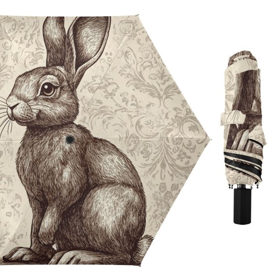 Vintage Easter Bunny Compact Sun Umbrella Windproof Travel Umbrellas for Rain Strong Portable UV Protection