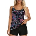 thumbnail image 2 of Xdegoge Swimsuits for Women Scoop Neck Mid Rise Boyshorts Tankini Sets Two Piece Bathing Suits Smooth Tropical Leaf Print Tummy Control Modest SPA, 2 of 7