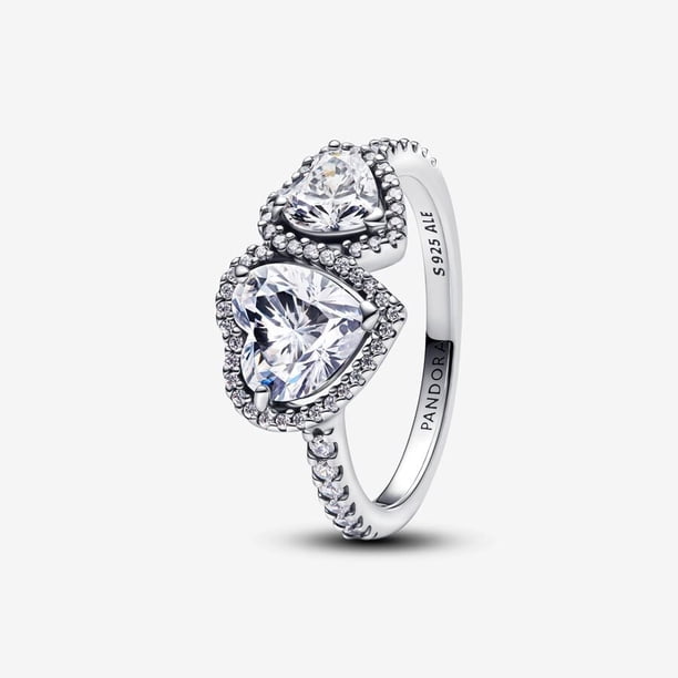Pandora Anillo de Plata con Corazones Brillantes y Halo, con Caja de ...