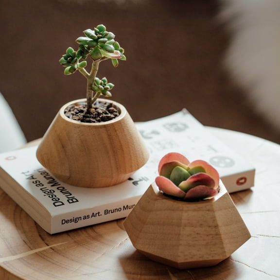 WINOMO 2Pcs Creative Flower Pot Wooden Flower Containers Simple Design Office Decoration