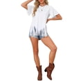 thumbnail image 2 of INSPIRE CHIC Fringe Tops for Women's Short Sleeve Crew Neck Solid Casual Tassel t Shirts S White, 2 of 6