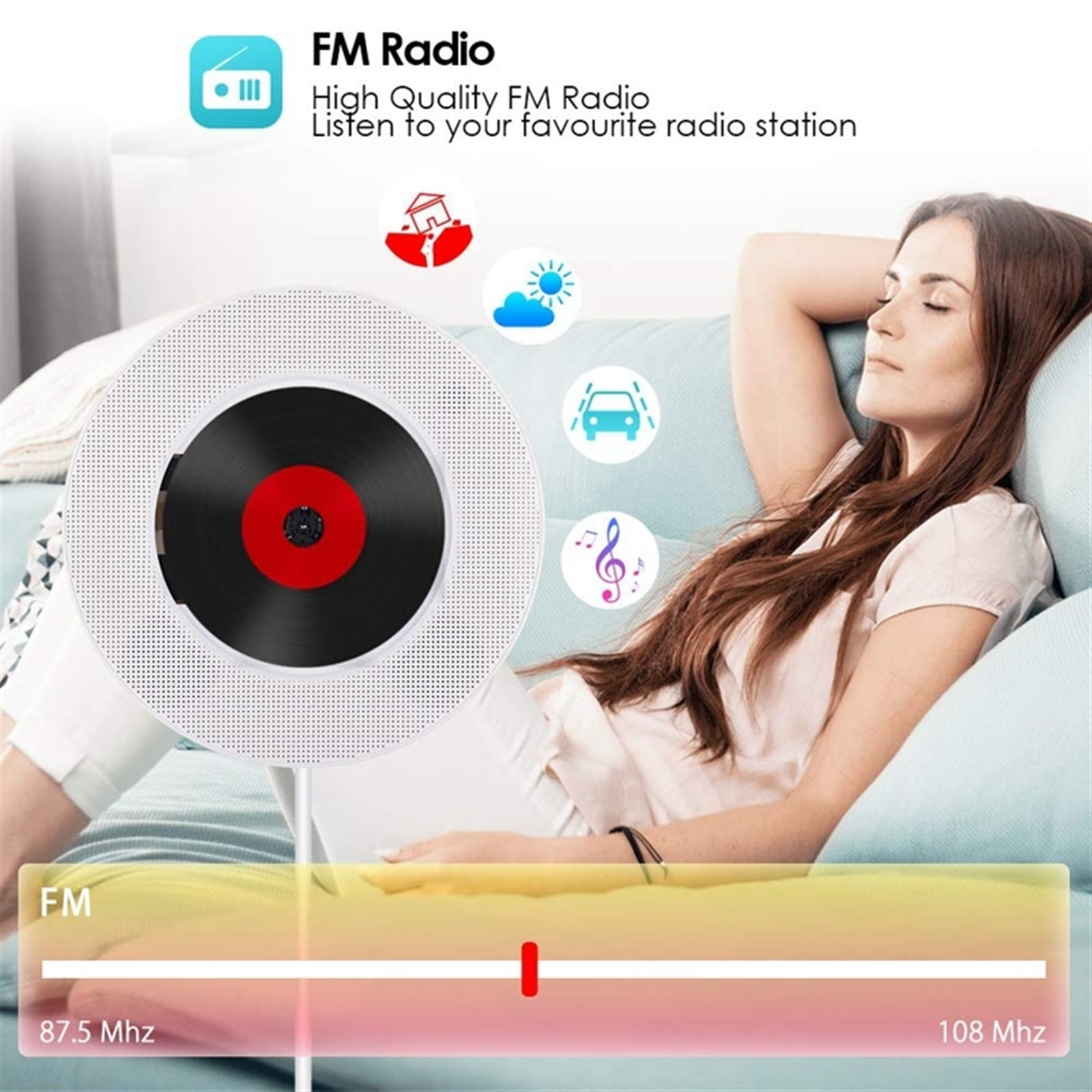 Portable DVD CD Player Wall Mountable Wireless Home Music Player With Remote Control FM Radio Speakers MP3 ,Easy to Use