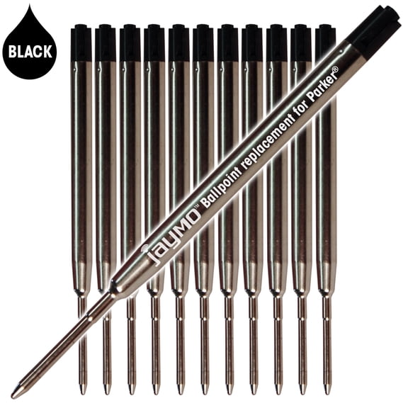 Jaymo Replacement for Parker 1950369 - Measures 3.875 in / 98 mm Long - G2 Ballpoint Pen Refill - 12 Black