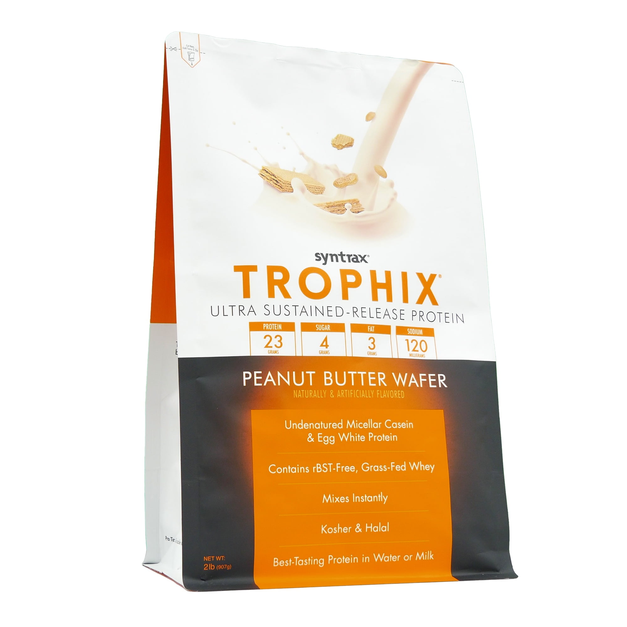Syntrax Nutrition Trophix, Peanut Butter Wafer 2 lbs. Ultra Sustained-Release Protein Powder Blend, with Real Wafer Pieces
