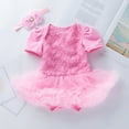 thumbnail image 2 of Fesfesfes Toddler Baby Girls Dress Net Yarn Solid Color Rose Flower Romper Jumpsuit Short Skirt, 2 of 9