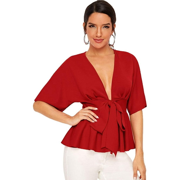 Blusa peplum roja hotsell