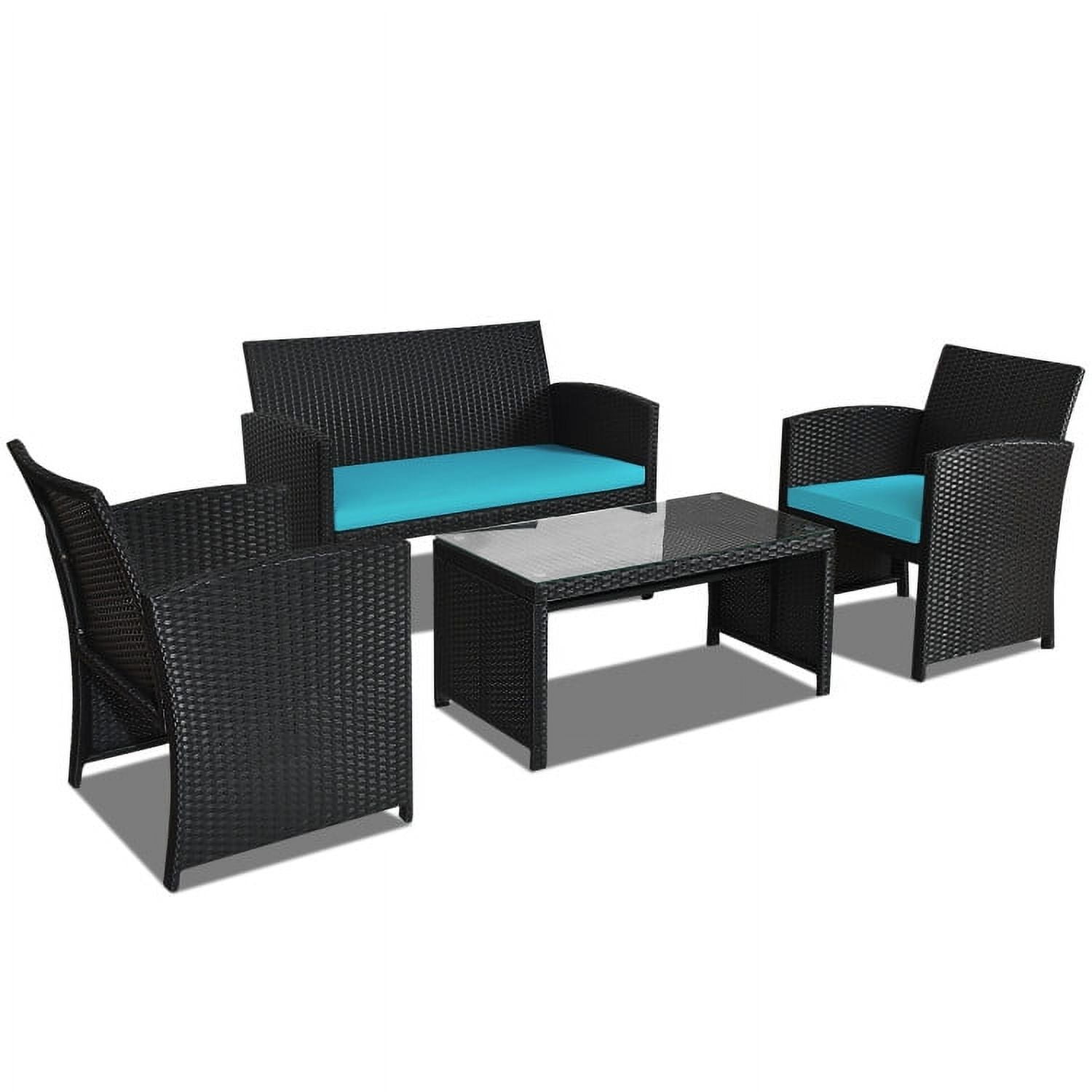 Aimee Lii 4 Pieces Wicker Patio Furniture Set with Cushions, Wicker Outdoor Sectional with Weather Resistant Cushions and Tempered Glass Tabletop, Turquoise Aimee Lii 4 Pieces Wicker Patio Furniture Set with Cushions, Wicker Outdoor Sectional with Weather Resistant Cushions and Tempered Glass Tabletop, Turquoise