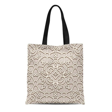 Crochet Hobo Handbag - ASHLEIGH Canvas Tote Bag Pattern Vintage Beige in Neutral Color Lattice Scroll Crochet Reusable Shoulder Grocery Shopping Bags Handbag