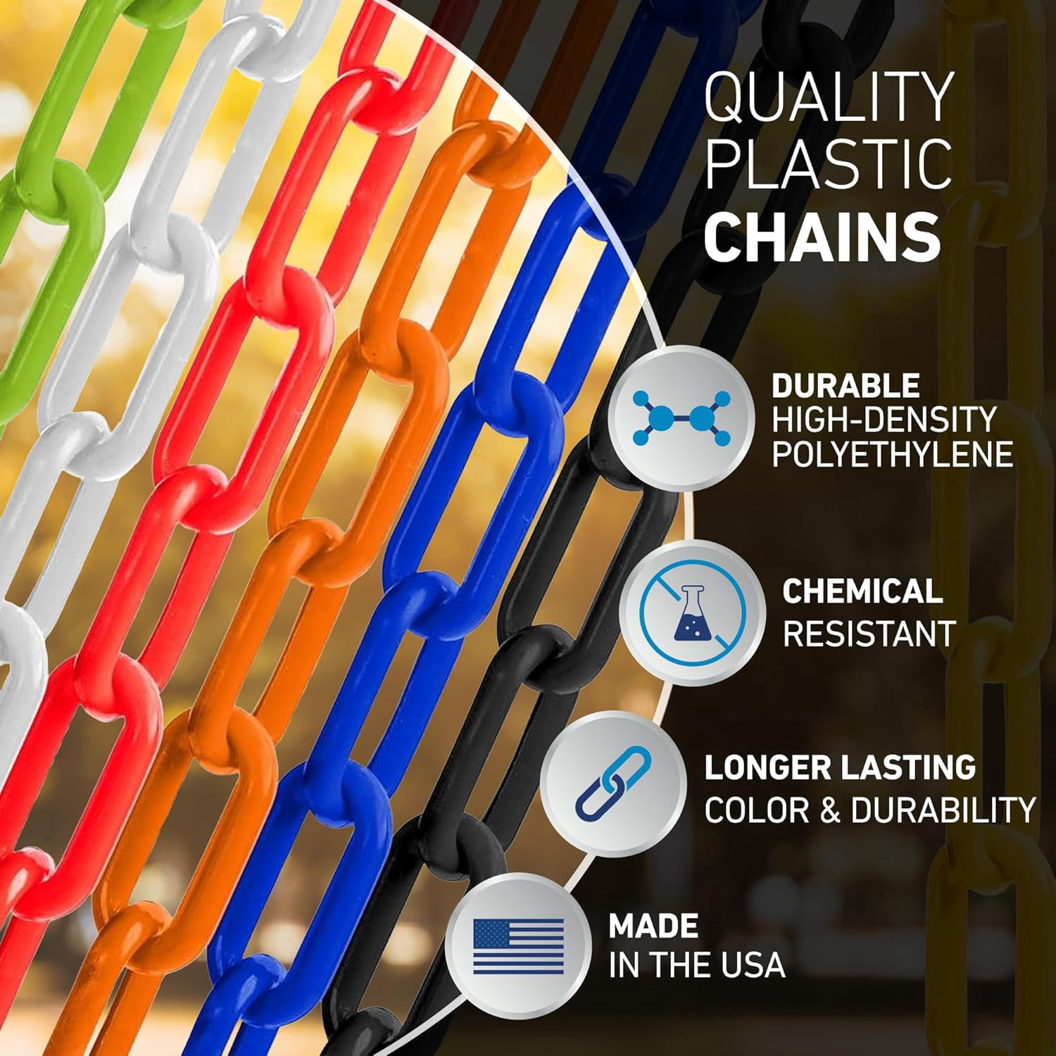 US Weight 1.5" x 10' Black Plastic Safety Chain ft. SunShield UV Resistant Technology