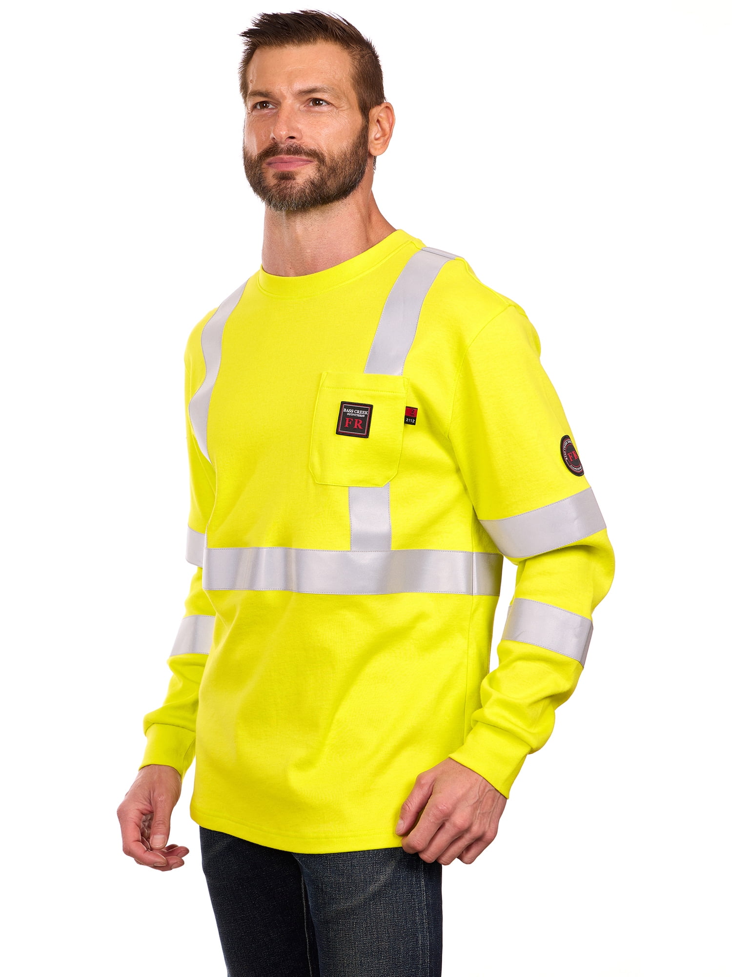 Bass Creek Outfitters Men's Flame Resistant Hi-Vis Safety Long Sleeve Knit Top, Sizes M-2XL