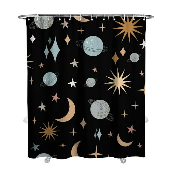 Gothic Shower Curtain Set - Dark Celestial Moon & Star Print, Mystical Cosmic Bath Decor, Waterproof Polyester 72"x84", Goth Aesthetic Gift